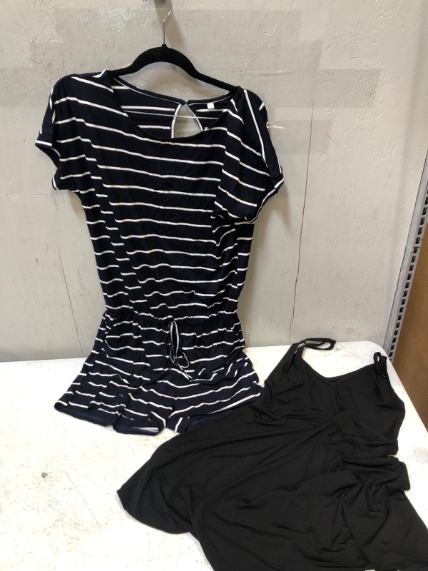Photo 1 of 2-item womens clothing bundle size large: 1 navy romper; 1 black shirt