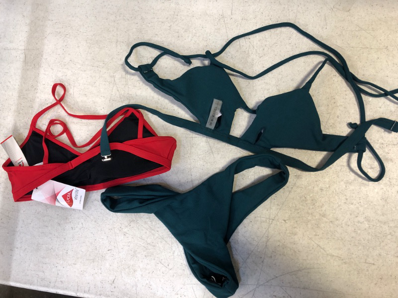 Photo 2 of 2-ITEM WOMENS SWIMWEAR BUNDLE: SIZE SMALL; 1 RED LIFEGUARD TOP; 1 GREEN BIKINI SET, BOTH WITH TAGS