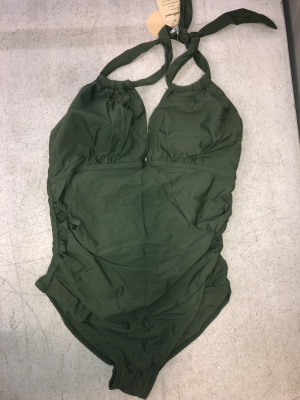 Photo 3 of EastElegant Maternity One Piece Swimwear Retro Halter Swimsuit size small olive army green