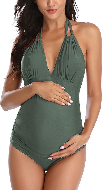 Photo 1 of EastElegant Maternity One Piece Swimwear Retro Halter Swimsuit size small olive army green