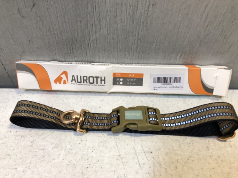 Photo 2 of Auroth Dog Collar for Medium Large Dogs, Reflective Dog Collar, Soft Nylon Adjustable Dog Collars with Heavy Duty Metal D Ring Tangle Free (Large:15.7"-27.1", Army Yellow)
