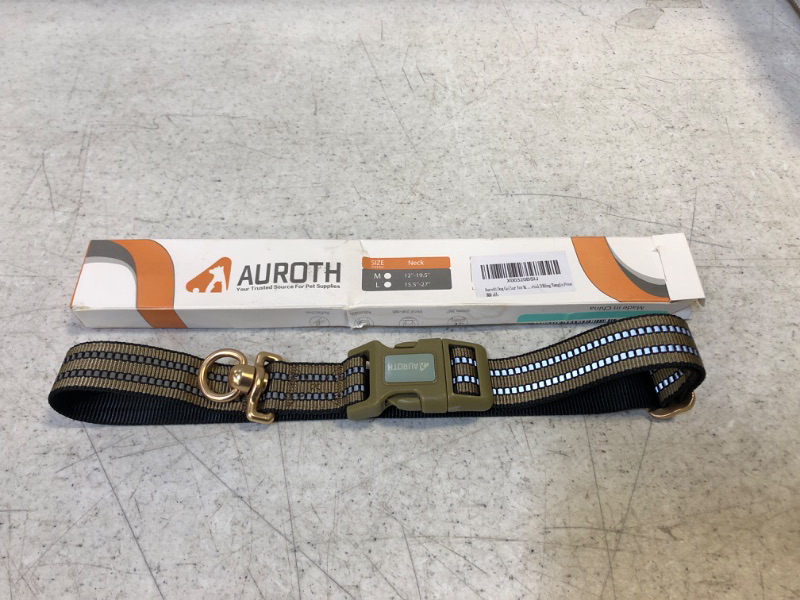 Photo 4 of Auroth Dog Collar for Medium Large Dogs, Reflective Dog Collar, Soft Nylon Adjustable Dog Collars with Heavy Duty Metal D Ring Tangle Free (Large:15.7"-27.1", Army Yellow)
