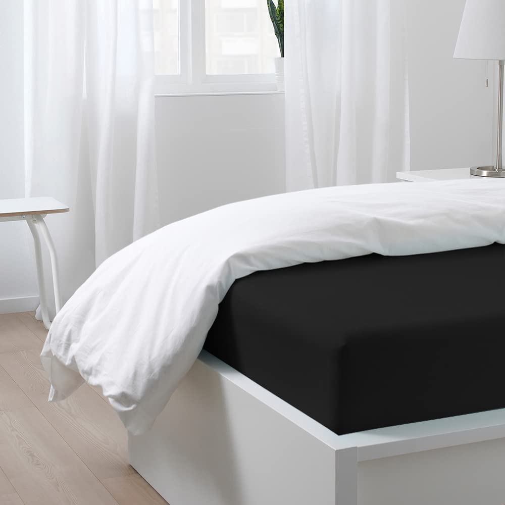 Photo 1 of  Twin Fitted Bed Sheet Only, Ultra Soft and Wrinkle, Fade, Shrinkage Resistant Deep Pocket Bottom Sheet, Black
