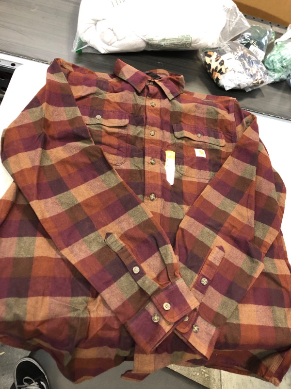 Photo 2 of Carhartt Men's Loose Fit Heavyweight Long Sleeve Flannel Plaid Shirt size large 