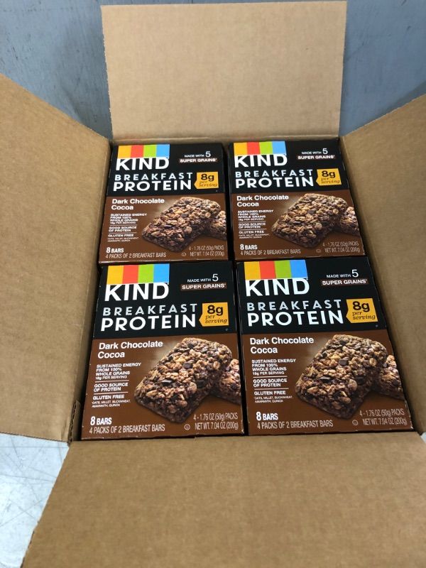 Photo 2 of (8 Pack)Kind Breakfast Protein Bars - Dark Chocolate Cocoa 4/1.76 Oz. ( EXP: 06/18/2023)
