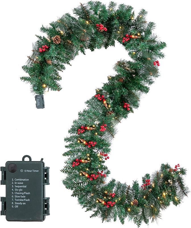 Photo 1 of 9 Foot by 10 Inch Artificial Christmas Garland Prelit with 50 Warm Clear Lights
