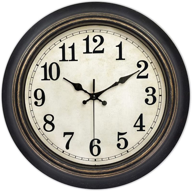 Photo 1 of 45Min 14 Inches Retro Wall Clock, Silent Non Ticking Battery Operated Movement, Home/Wall Decor, Easy to Read, Decorate Bedroom/Living Room/Office with Arabic/Roman(Arabic)
