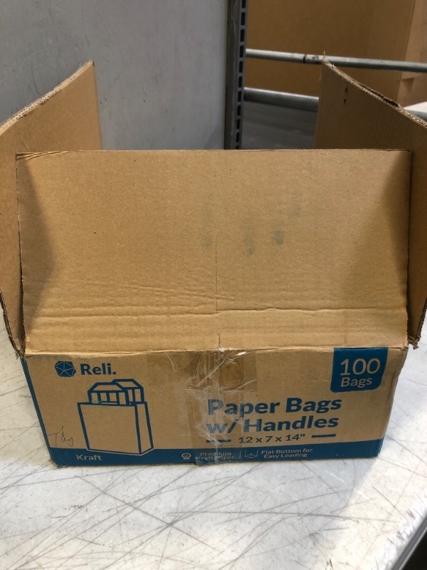 Photo 1 of 100 PC PAPER BAGS WITH HANDLES ( SIZE: 12 X 7 X 14) 