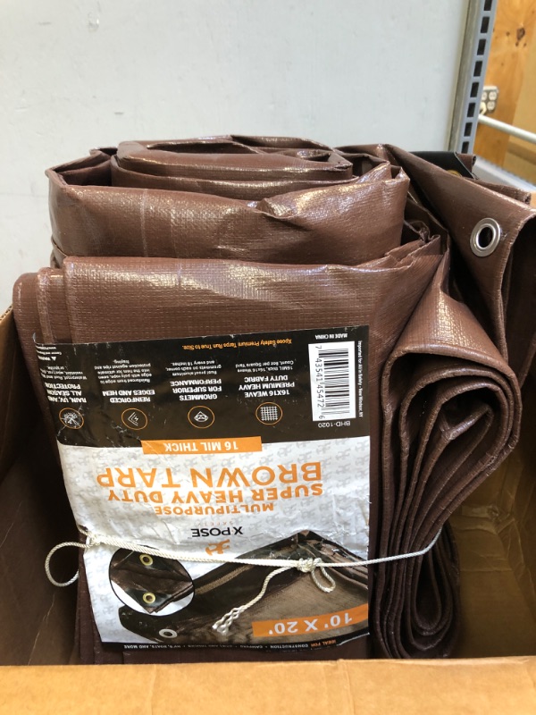 Photo 2 of 10' x 20' Super Heavy Duty 16 Mil Brown Poly Tarp Cover - Thick Waterproof, UV Resistant, Rip and Tear Proof Tarpaulin with Grommets and Reinforced Edges - by Xpose Safety