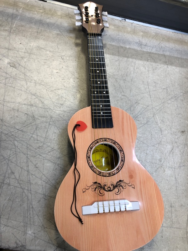 Photo 3 of Happy Tune 6 String Acoustic Guitar Toy for Kids with Vibrant Sounds and Tunable Strings (Natural)