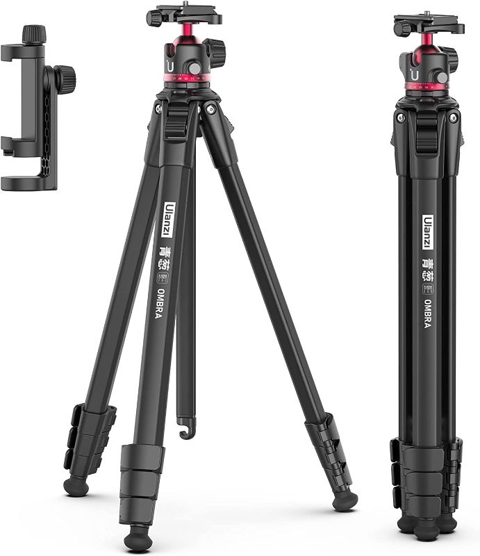 Photo 1 of ULANZI MT-55 Ombra Travel Tripod, 62.2" Professional Camera Video Tripod, Aluminum Tripod W/ 360° Ball Head&Quick Release Plate, Max Load 17.6 LB for Nikon Canon DSLR Camcorder, Phone Holder Included