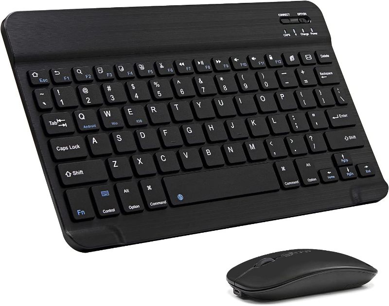 Photo 1 of Ultra-Slim Bluetooth Keyboard and Mouse Combo Rechargeable Portable Wireless Keyboard Mouse Set for Apple iPad iPhone iOS 13 and Above Samsung Tablet Phone Smartphone Android Windows (Black)