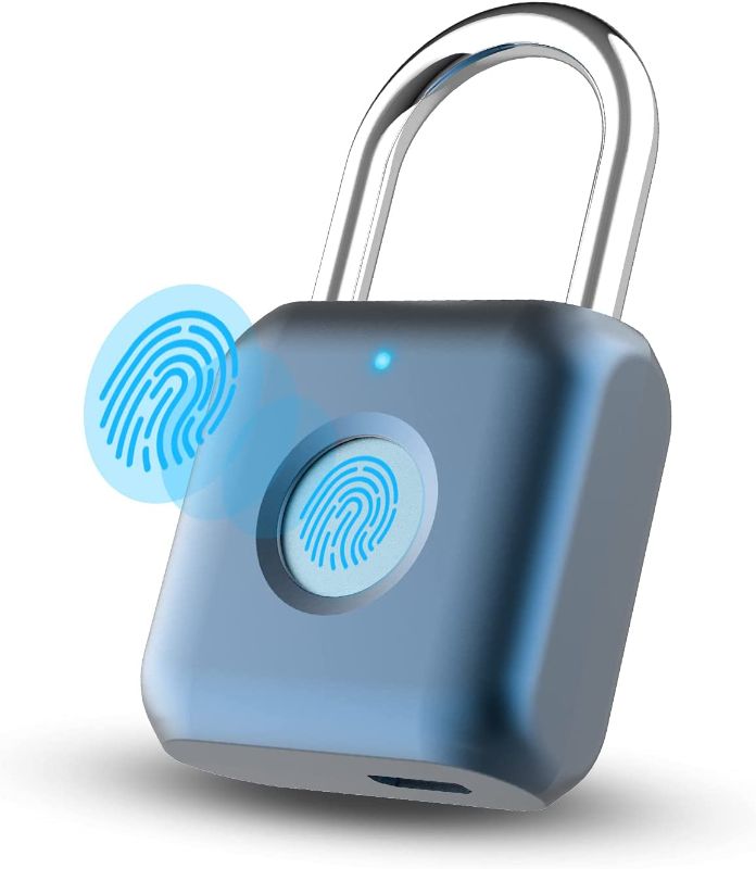 Photo 1 of Pothunder Fingerprint Padlock, Smart Padlock, Locker Lock, Biometric Metal Keyless Fingerprint Lock, Waterproof, USB Rechargeable, for Gym Locker, Luggage, Backpack, Suitcase(Blue)