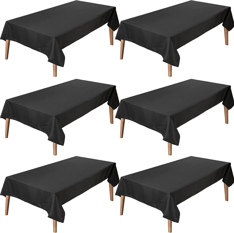 Photo 1 of 8 Pcs Polyester Rectangle Tablecloth 60 x 126 Inch, Fabric Table Cloths Bulk Fitted for 6 Feet Rectangle Tables Wrinkle Washable Table Cover for Wedding Baby Shower Reception Party Banquet (Black)
