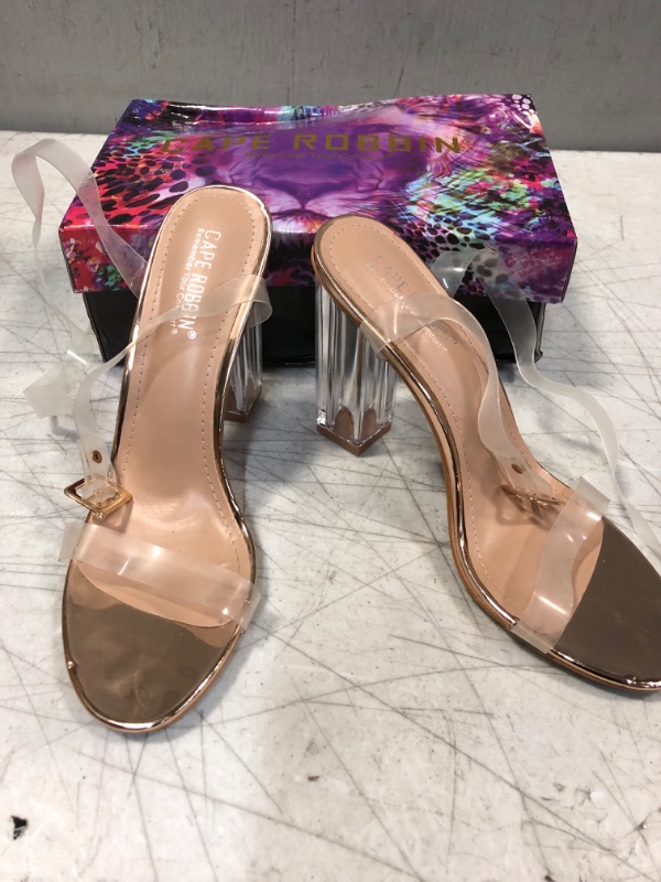 Photo 2 of Cape Robbin Maria-2 Clear Chunky Block High Heels for Women, Transparent Strappy Open Toe Shoes Heels for Women 8.5 Rose Gold