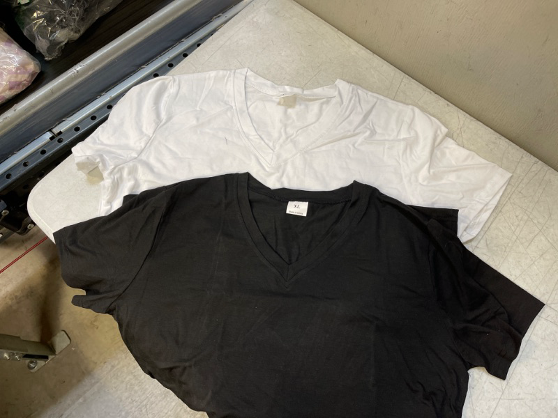 Photo 1 of 2 PACK WOMAN'S V- NECK T-SHIRTS, WHITE & BLACK, SIZE XL