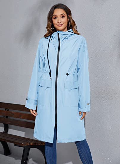 Photo 1 of JASAMBAC Women's Long Rain Jacket Waterproof Lightweight Outdoor Trench Raincoat with Hood
Color: Light Blue
SIZE XL
