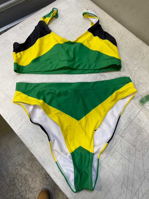 Photo 1 of 2 PC SWIMSUIT, GREEN/YELLOW/BLACK, SIZE L