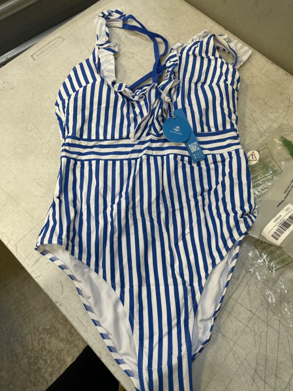 Photo 1 of BLUE & WHITE STRIPPED  ONE PIECE SWINSUIT, SIZE L