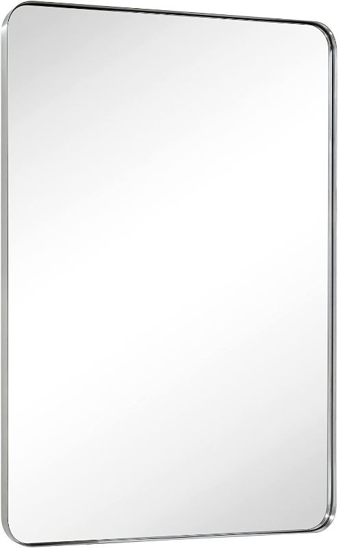 Photo 1 of  Modern 20 x 28 In Rectangular Hanging Bathroom Mirror, Brushed Nickel