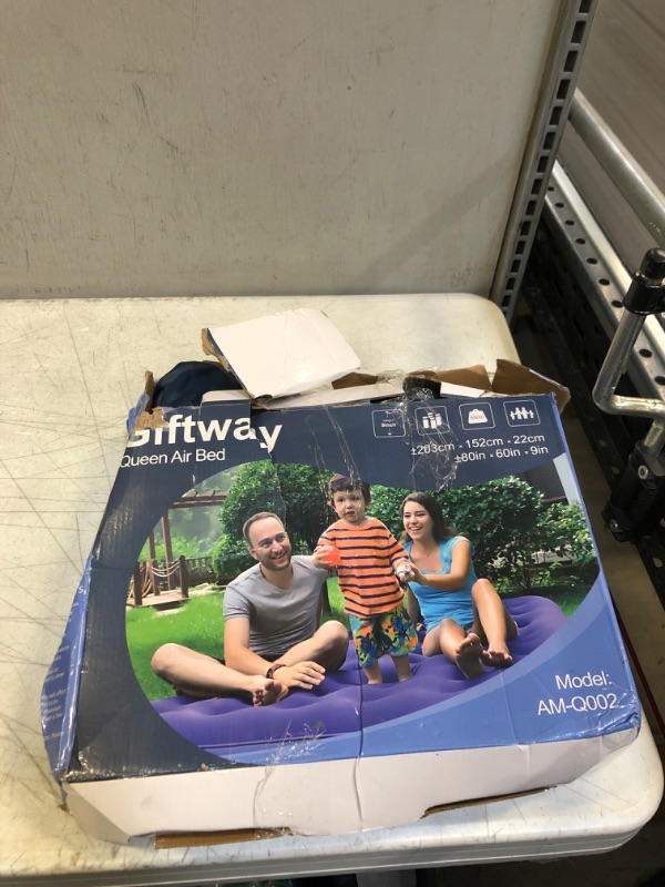 Photo 2 of Giftway Queen Camping Air Mattress Inflatable Air Bed - Inflatable Air Mattresses with Flocked Top Foldable Blow Up Bed for Camping Tent /Guest/Travelling - Housewarming Gifts for Women/Men/Kids