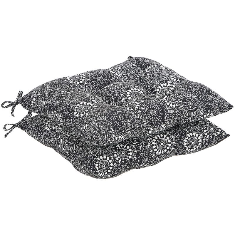 Photo 1 of Amazon Basics Tufted Outdoor Square Seat Patio Cushion - Pack of 2, Black Floral Black Circle Square Seat Cushion