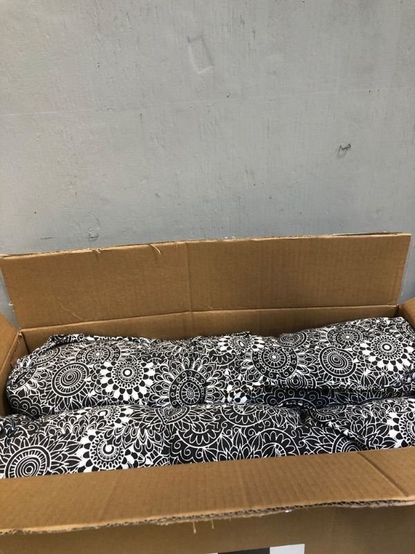 Photo 1 of Amazon Basics Tufted Outdoor Square Seat Patio Cushion - Pack of 2, Black Floral Black Circle Square Seat Cushion