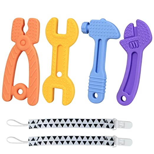 Photo 1 of Haili Baby Teething Toys for 0-6 Months 6-12 Months, Freezer BPA Free Silicone Baby Molar Teether Chew Toys, Hammer Wrench Spanner Pliers Shape Baby Boy Toys 2 boxes