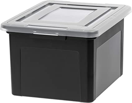 Photo 1 of IRIS USA Letter & Legal Size Plastic Storage Bin Tote Organizing File Box with Durable and Secure Latching Lid, Stackable and Nestable, Black/Clear- - MISSING LID