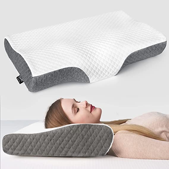 Photo 1 of ZAMAT Contour Memory Foam Pillow for Neck Pain Relief, Adjustable Ergonomic Cervical Pillow for Sleeping, Orthopedic Neck Pillow with Washable Cover, Bed Pillows for Side, Back, Stomach Sleepers
