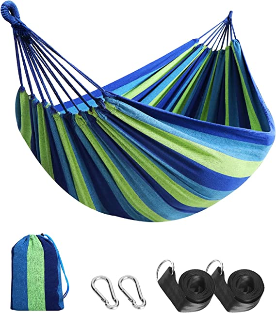 Photo 1 of Anyoo Garden Cotton Hammock Comfortable Fabric Hammock with Tree Straps for Hanging Durable Hammock Up