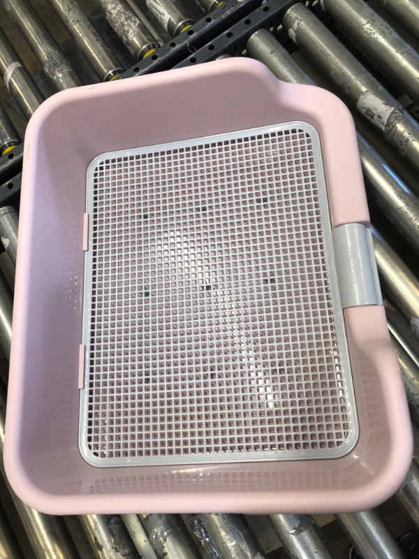 Photo 1 of PS KOREA] Indoor Dog Potty Tray – with Protection Wall Every Side for No Leak, Spill, Accident - Keep Paws Dry and Floors Clean (Pink) + Pee PAD 100 PCS
