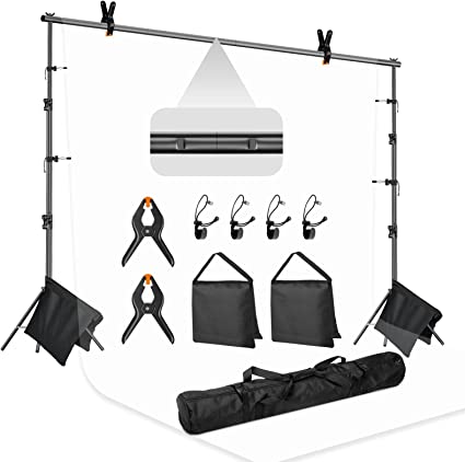 Photo 1 of GloShooting 10 x 12ft Heavy Duty Photo Backdrop Stand Kit, Adjustable Photography Muslin Video Background Support