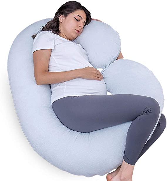 Photo 1 of 1 MIDDLE ONE Pregnancy Pillow, C Shaped Full Body Pillow for Maternity Support, Pregnant Women Sleeping Pillow with Velour Cover (Light Blue)
