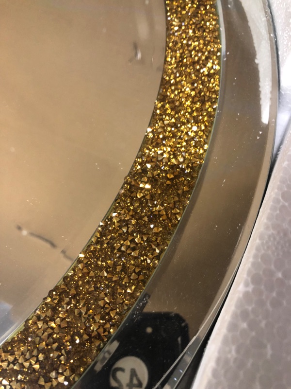 Photo 2 of ZOLAPI Round Crystal Rhinestone Diamond Wall Mirror.Brilliant Hand-Spliced Glass Mirror.Gold Accent Decorative Mirror for Hallway/Bathroom/Bedroom?20”x20”? 20 inch Gold Color