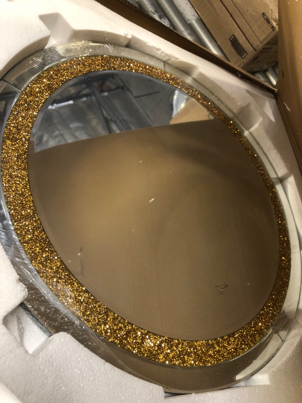 Photo 1 of ZOLAPI Round Crystal Rhinestone Diamond Wall Mirror.Brilliant Hand-Spliced Glass Mirror.Gold Accent Decorative Mirror for Hallway/Bathroom/Bedroom?20”x20”? 20 inch Gold Color
