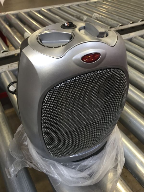 Photo 3 of Amazon Basics 1500W Oscillating Ceramic Heater with Adjustable Thermostat, Silver Silver Heater with Oscillating