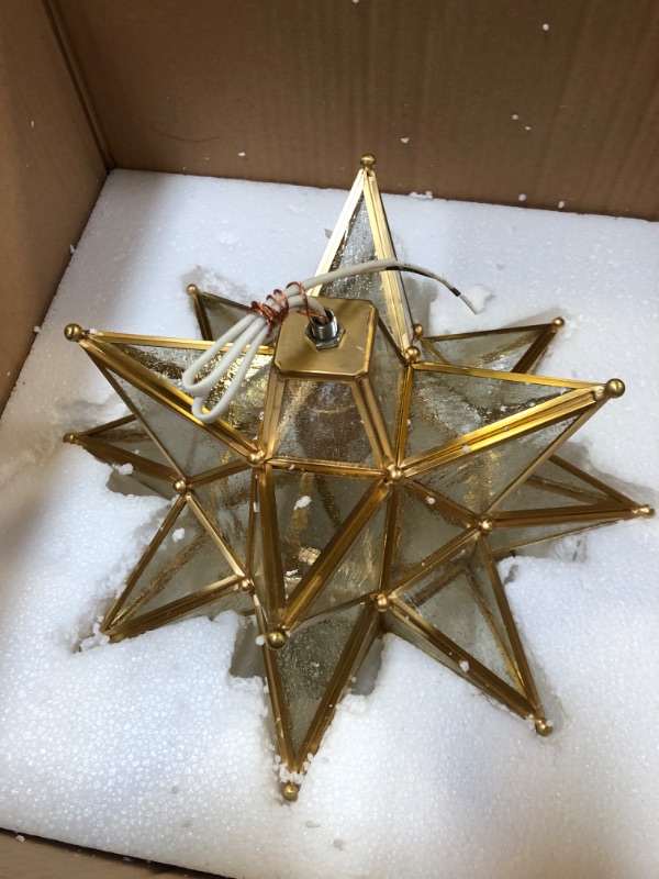 Photo 2 of HYDELITE Brushed Gold Moravian Star Ceiling Light with Seeded Glass Semi Flush Mount Ceiling Light for Foyer Hallway