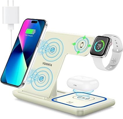 Photo 1 of Wireless Charger, 3 in 1 Wireless Charging Station, Fast Wireless Charger Stand for iPhone 14/13/12/11/Pro/Max/XS/XR/X/8/Plus, for Apple Watch 8/7/6/5/4/3/2/SE, for AirPods 3/2/Pro(Black)