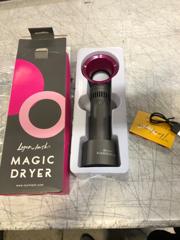 Photo 2 of Lyon Lash Portable USB Rechargeable Bladeless Mini Fan/Air Conditioning Blower/Handheld Cooling Dryer, Essential Eyelash Extension Supplies, Dries Glue/Adhesive Rapidly (Nickel/Fuchsia Pink)