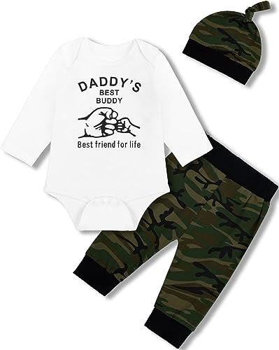 Photo 1 of Auggle Baby Boys Daddy's Best Buddy 3PCS Outfit Set Romper Camouflage Pants with Hat (0-3 MONTHS)
