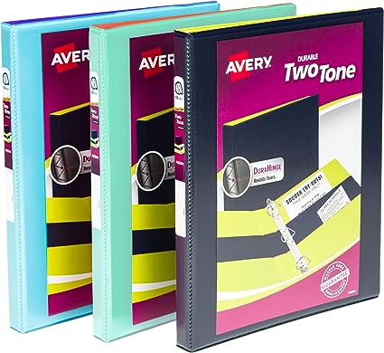 Photo 1 of Avery Two-Tone Durable View Binder, 1/2" Slant Rings, 120-Sheet Capacity, DuraHinge, Color Will Vary, 1 Binder (17241)
