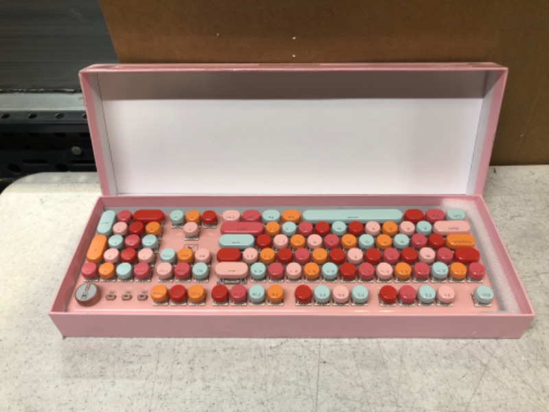 Photo 1 of CC MALL Retro Typewriter Style Mechanical Gaming Keyboard,White Backlight Blue Switches Round Keycaps,USB Wired,Cute Pink,for Office and Game,for Computer Laptop Desktop PC (K520-Pink)