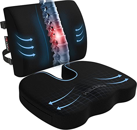 Photo 1 of  Chair Cushion, Seat Cushion for Office Chair, Lumbar Support Pillow for Chair, Car Seat Cushion, Back Support Memory Foam Pillow Washable Cover (Black, Mesh)