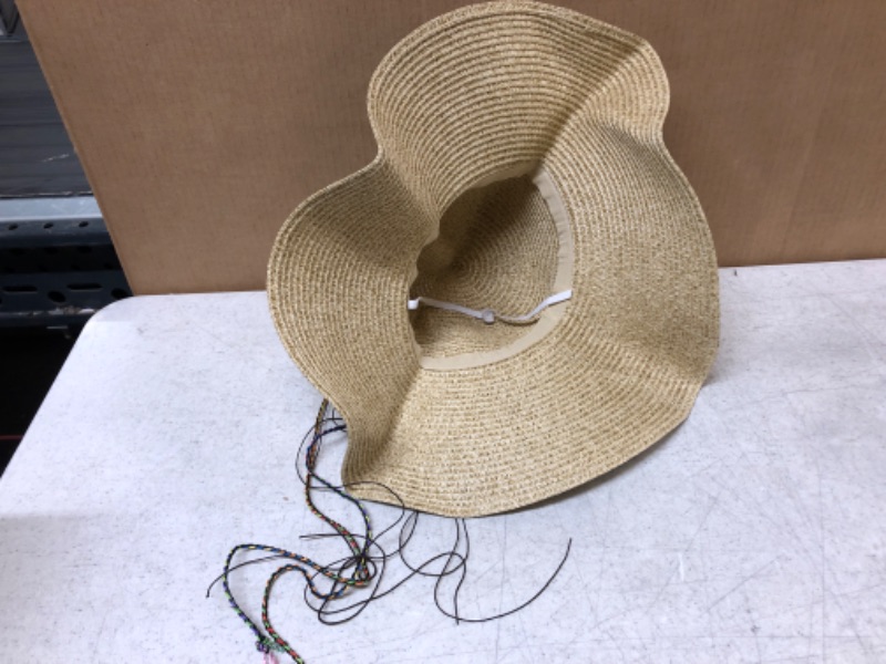 Photo 2 of  Womens Beach Hat Striped Straw Sun Hat Floppy Big Brim Hat