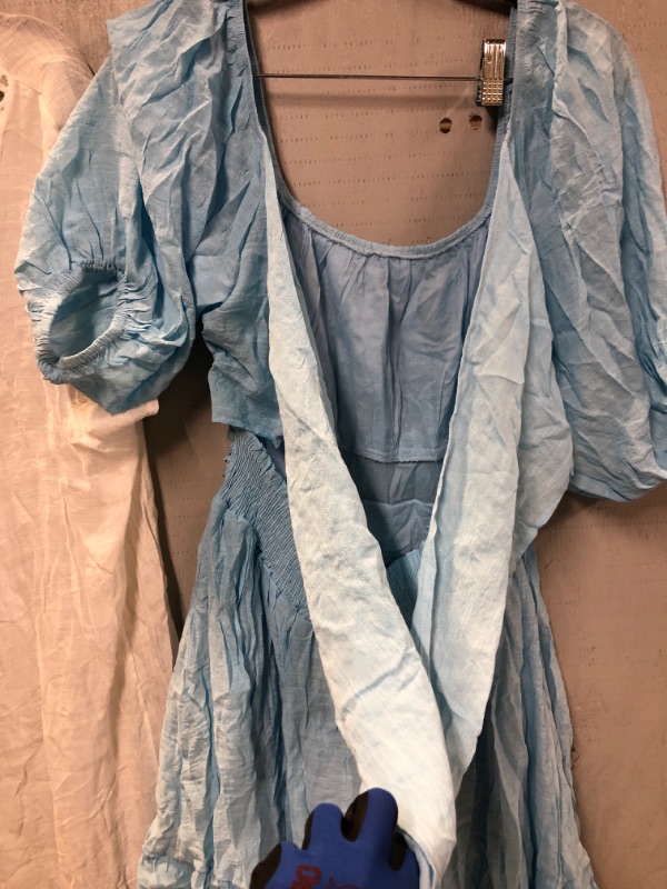 Photo 2 of 2-ITEM WOMENS SUMMER CLOTHES BUNDLE: 1 large lightweight dress with tie back in cyan blue; 1 one-size-fits-all white dress