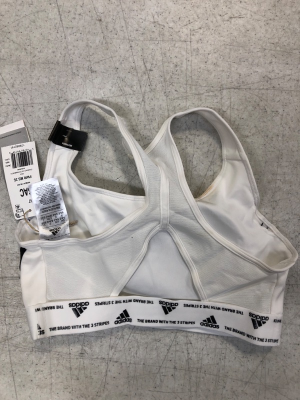 Photo 3 of adidas Women's Training Medium Support 3 Stripes Bra (Small) A/C White/Core Black ** NEEDS WASHING, STAINS FROM BEING TRIED ON **