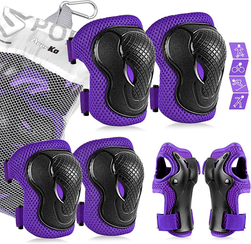 Photo 1 of AresKo Kids/Youth Protective Gear Set, Kids Knee Pads and Elbow Pads Wrist Guard Protector 6 in 1 Protective Gear Set for Scooter, Skateboard, Bicycle, Inline Skating ** SEE PHOTOS FOR MINOR SCRATCHES **
