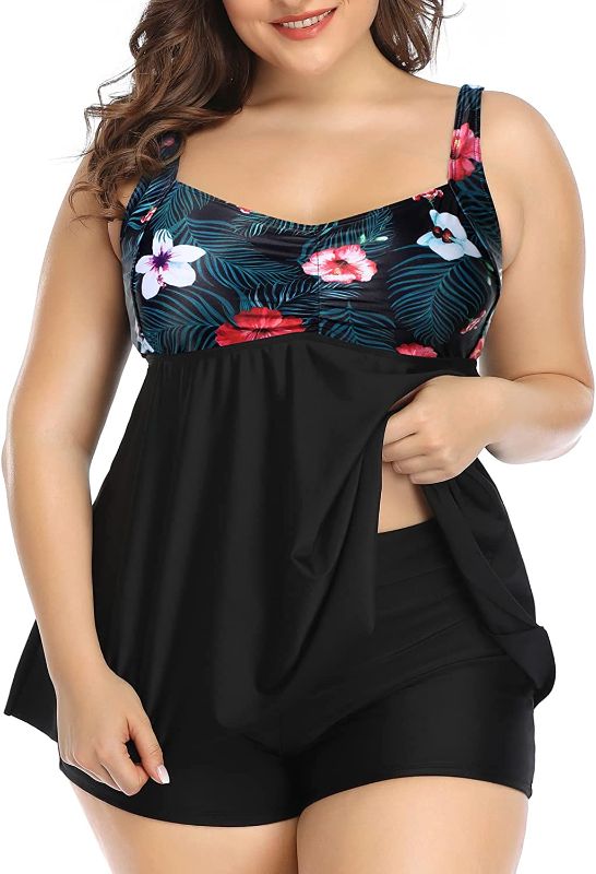 Photo 1 of AQUA EVE - WOMENS 2 PIECE TROPICAL/BLACK BATHING SUIT SET - 22 PLUS