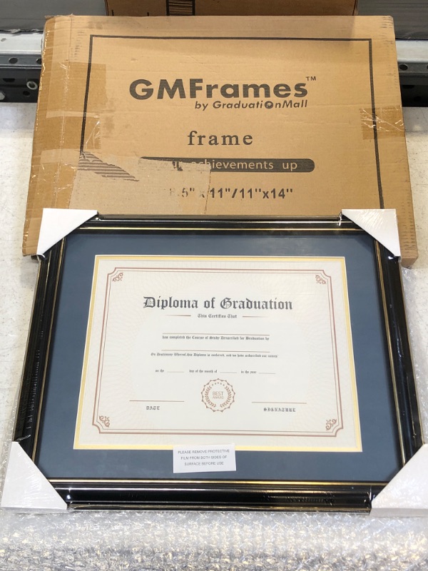 Photo 1 of Americanflat 11x14 Black Diploma Frame | Certificate Frame Displays 8.5x11 Diplomas with Mat or 11x14 Inch Without Mat. Shatter-Resistant Glass. Hanging Hardware Included
